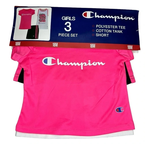 Champion Toddler Girls' 3 Piece Active Set Pink White Black Sizes: 18M & 2T - Picture 5 of 6
